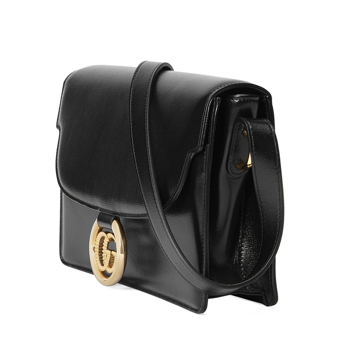 Gucci GG Leather Shoulder Messenger Bag In Black