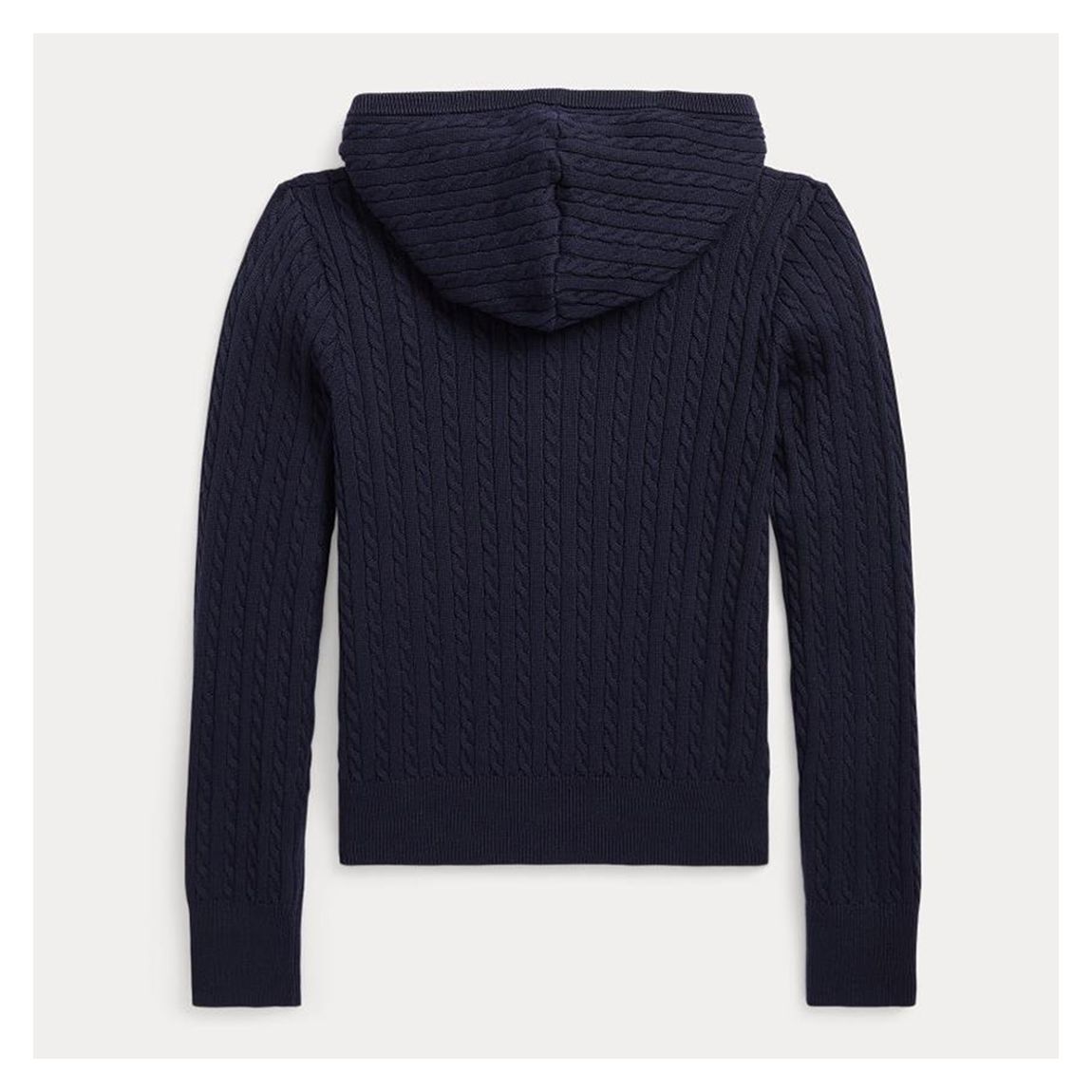 Older Girl's Navy Cable Knit Cotton Zip Up Hoodie