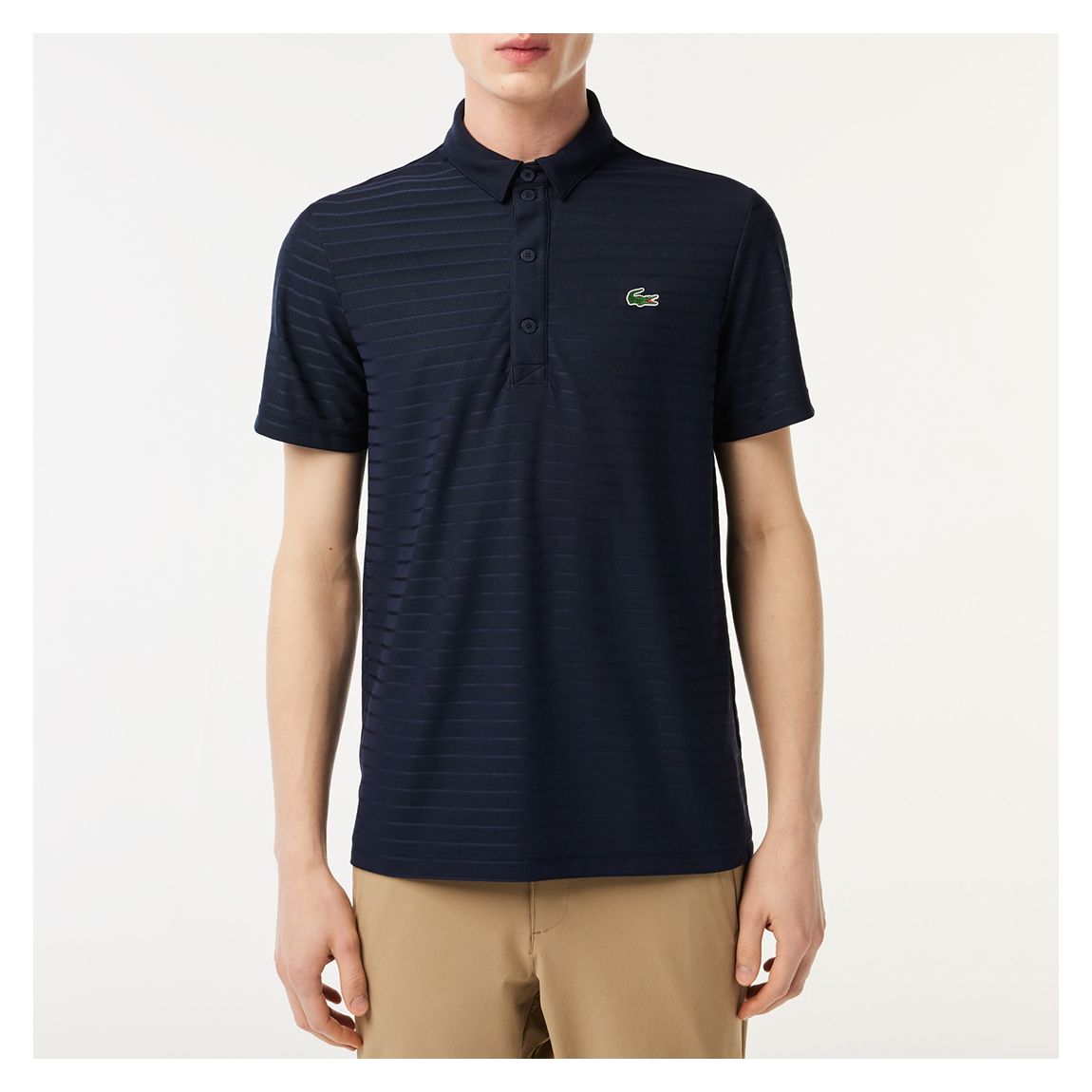 Navy Striped Short Sleeve Polo Shirt