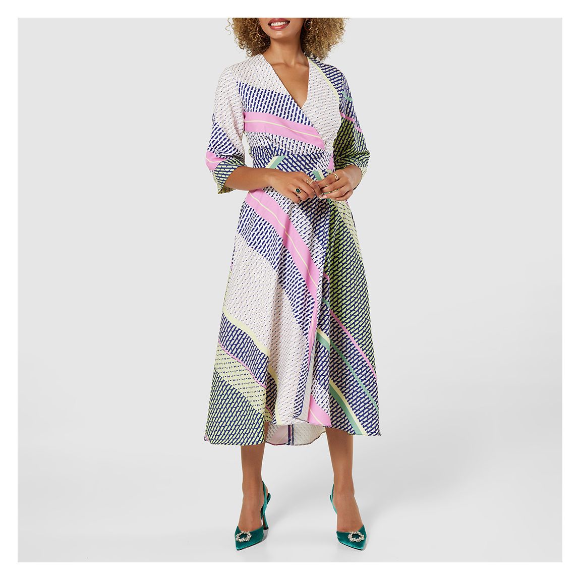 Multi High-Low Wrap Midi Dress