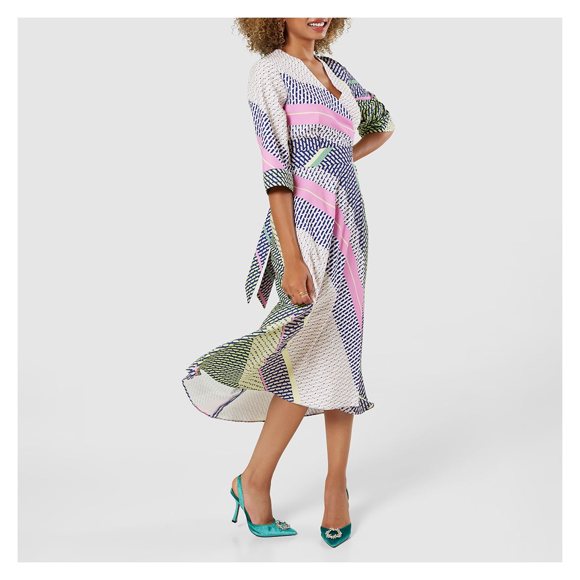 Multi High-Low Wrap Midi Dress