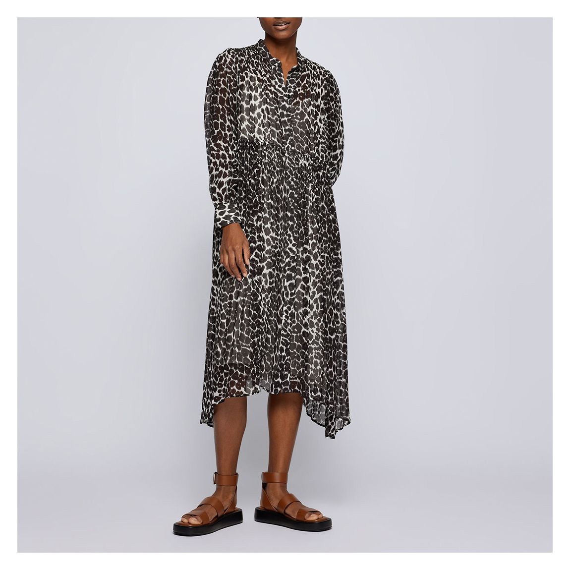 Black Dileora Animal Print Shirt Dress