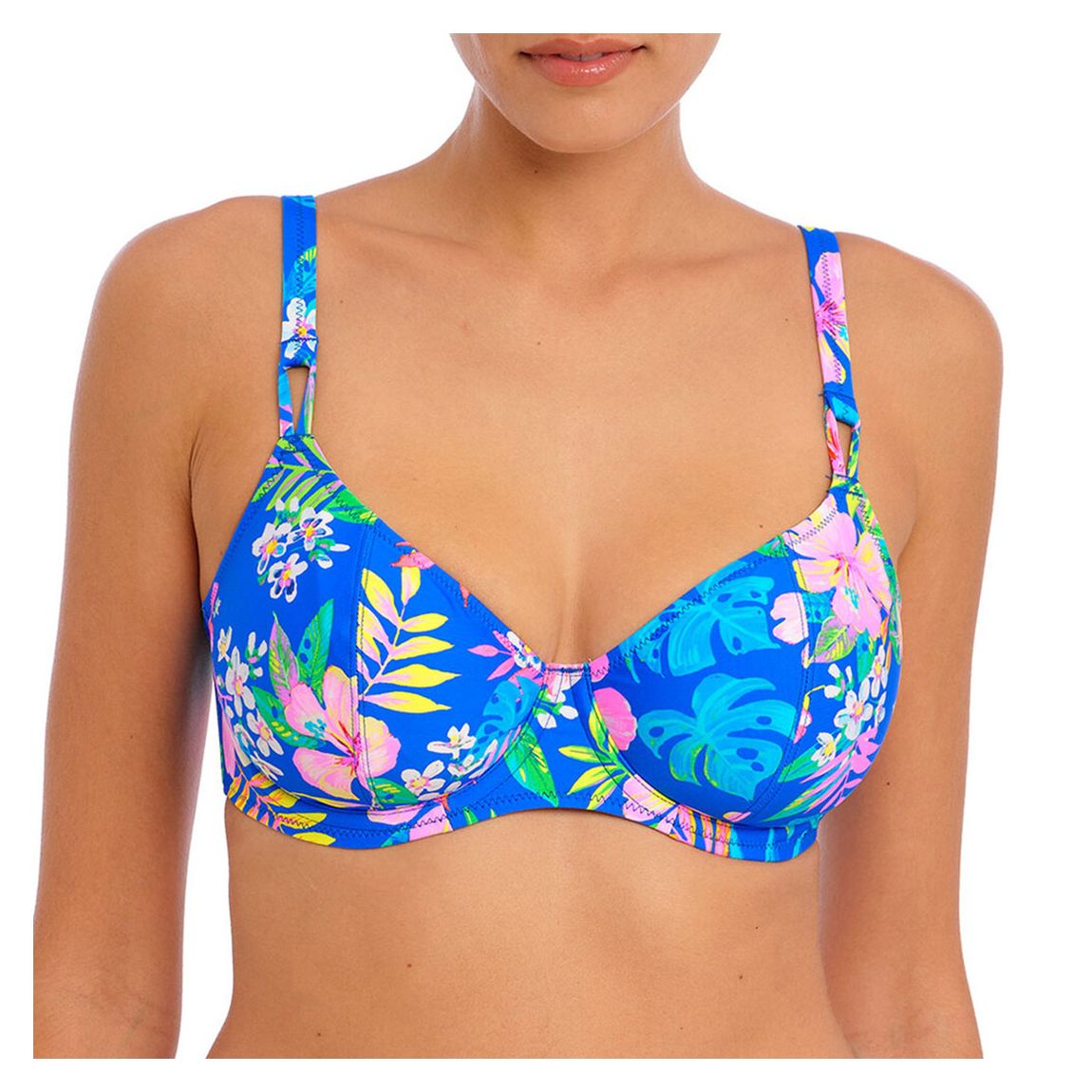 Blue Hot Tropics Plunge Bikini Top