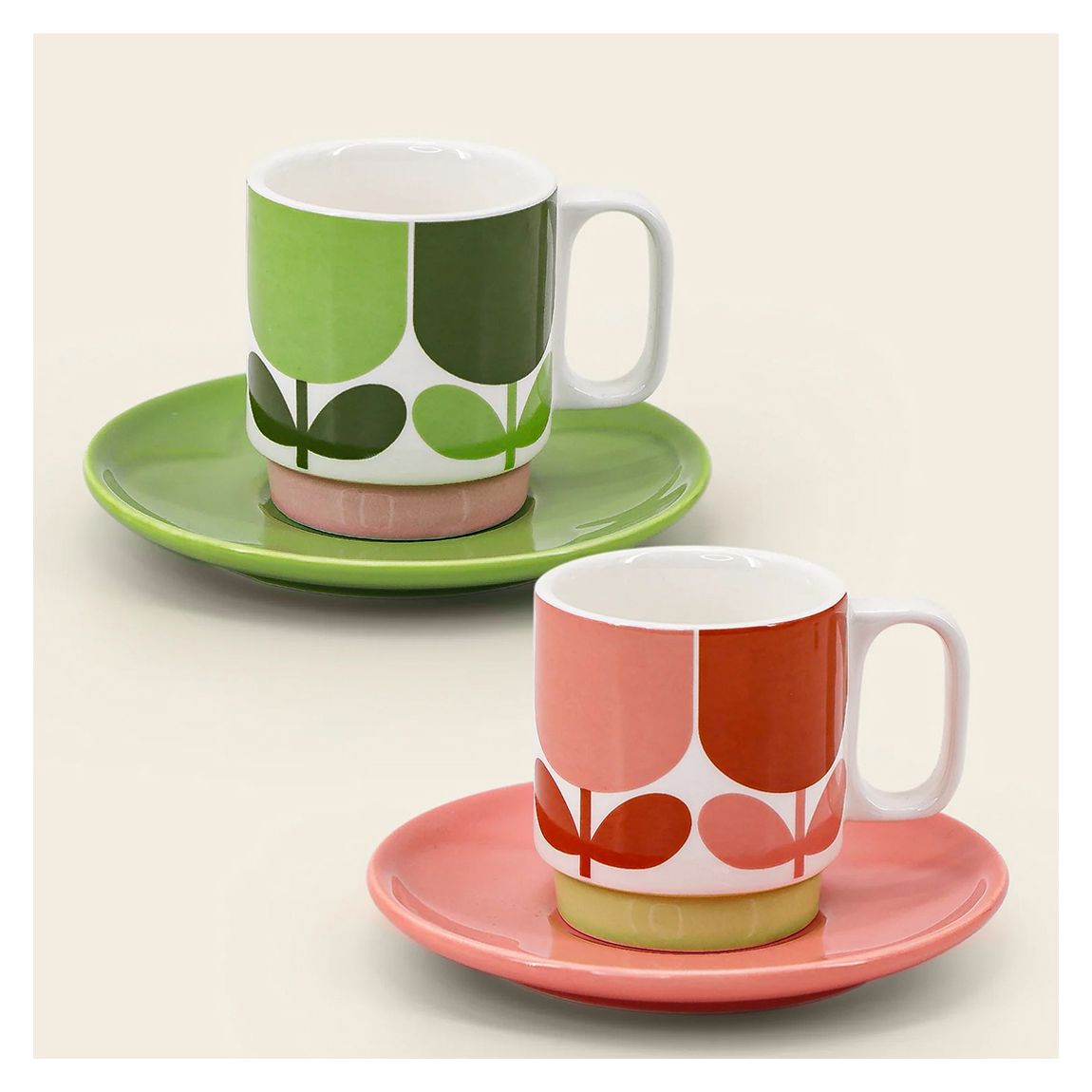 Set of 2 Block Flower Espresso Cup &amp; Saucer