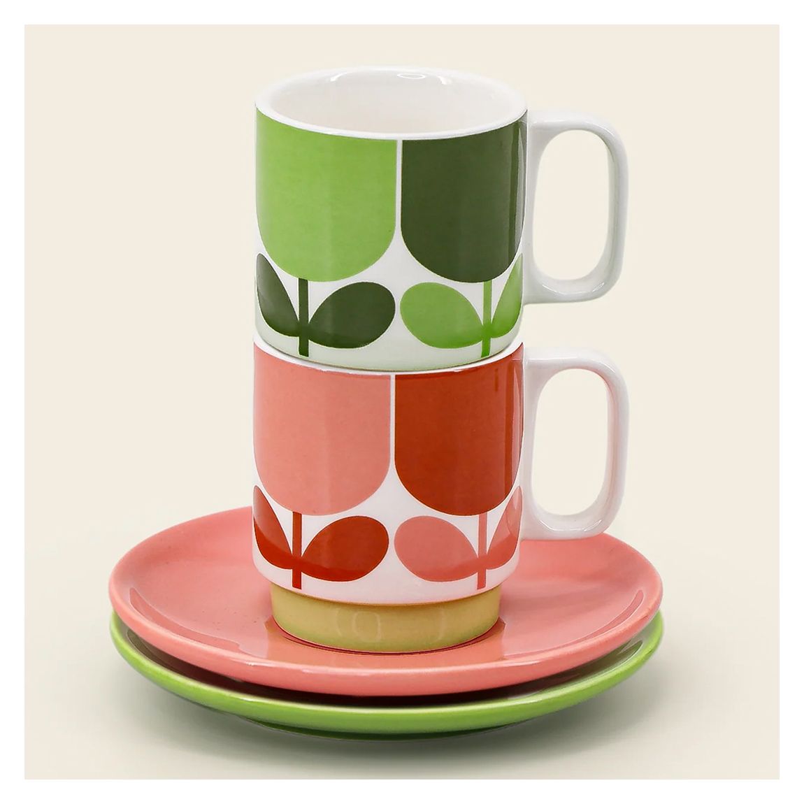 Set of 2 Block Flower Espresso Cup &amp; Saucer