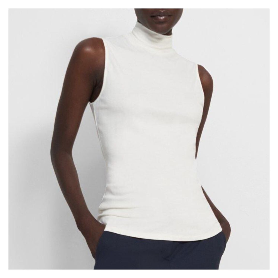 White Turtleneck Sleeveless Top