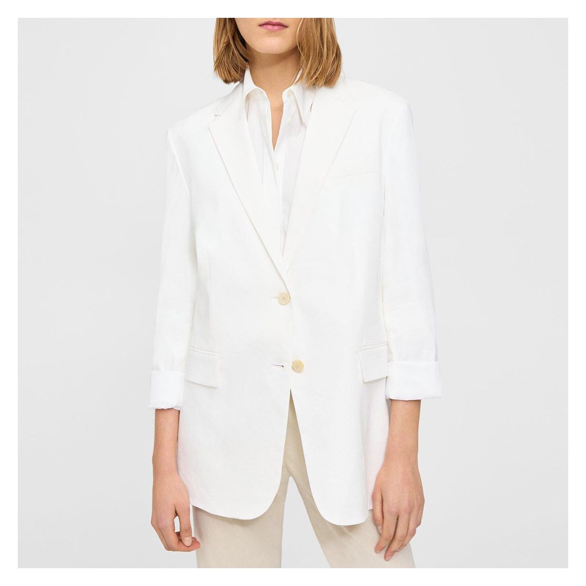 White Linen Blend Blazer