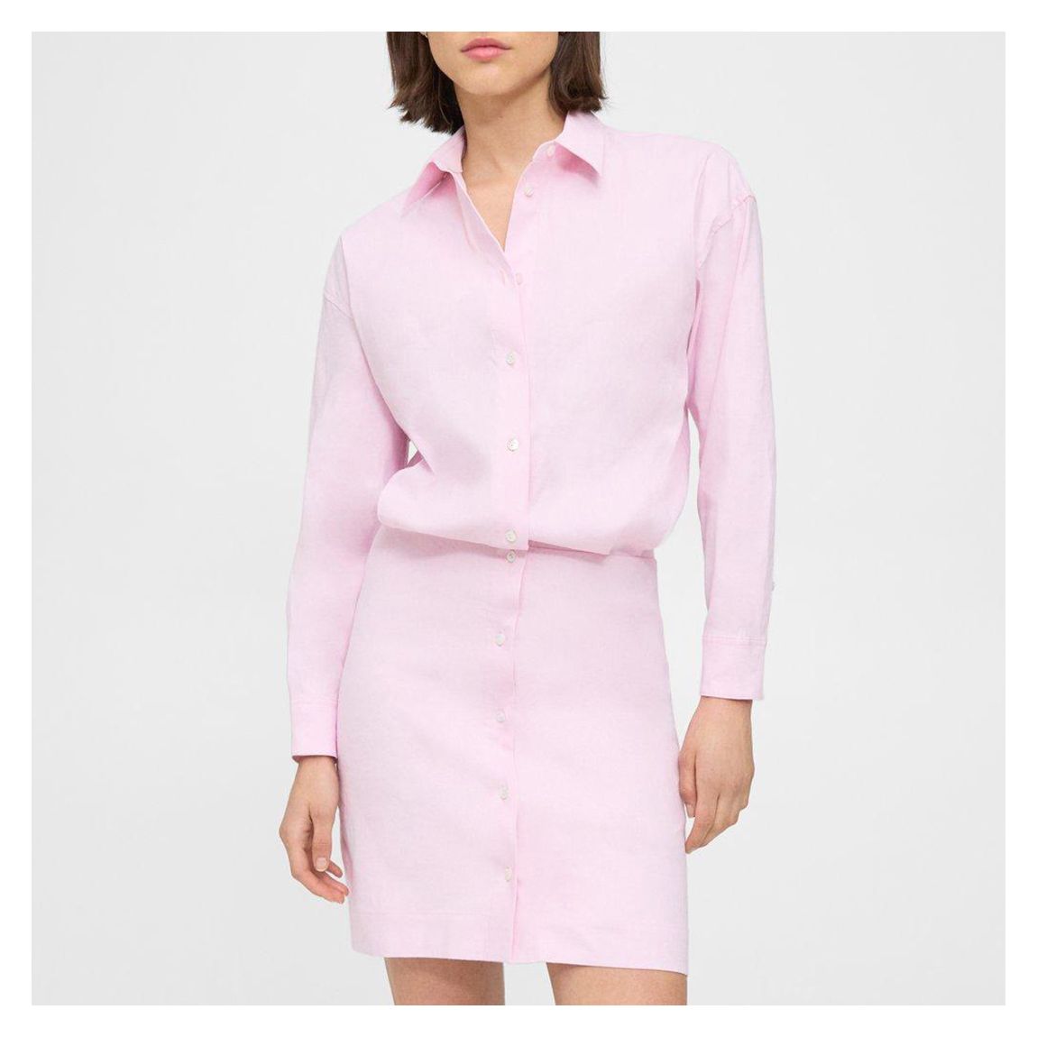 Pale Pink Linen Blend Shirt Dress