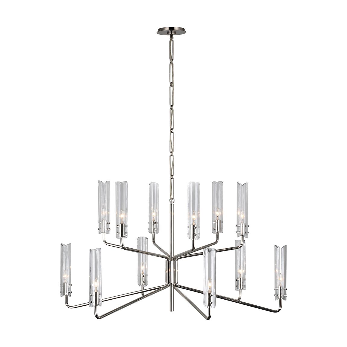 Casoria Large Two-Tier Chandelier in Polished Nickel with Clear Glass