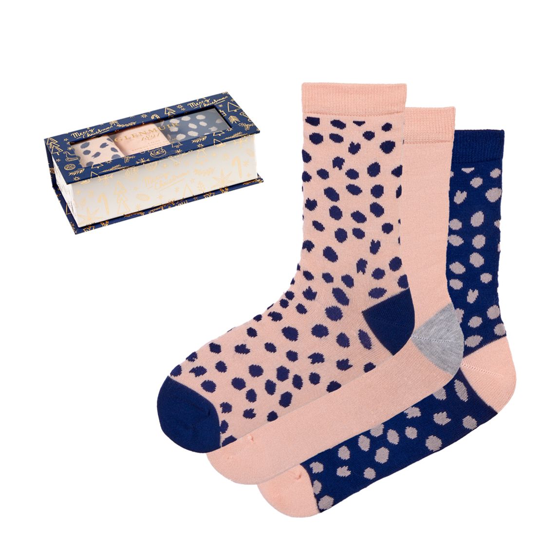 Pink and Navy 3pk Socks Gift Box