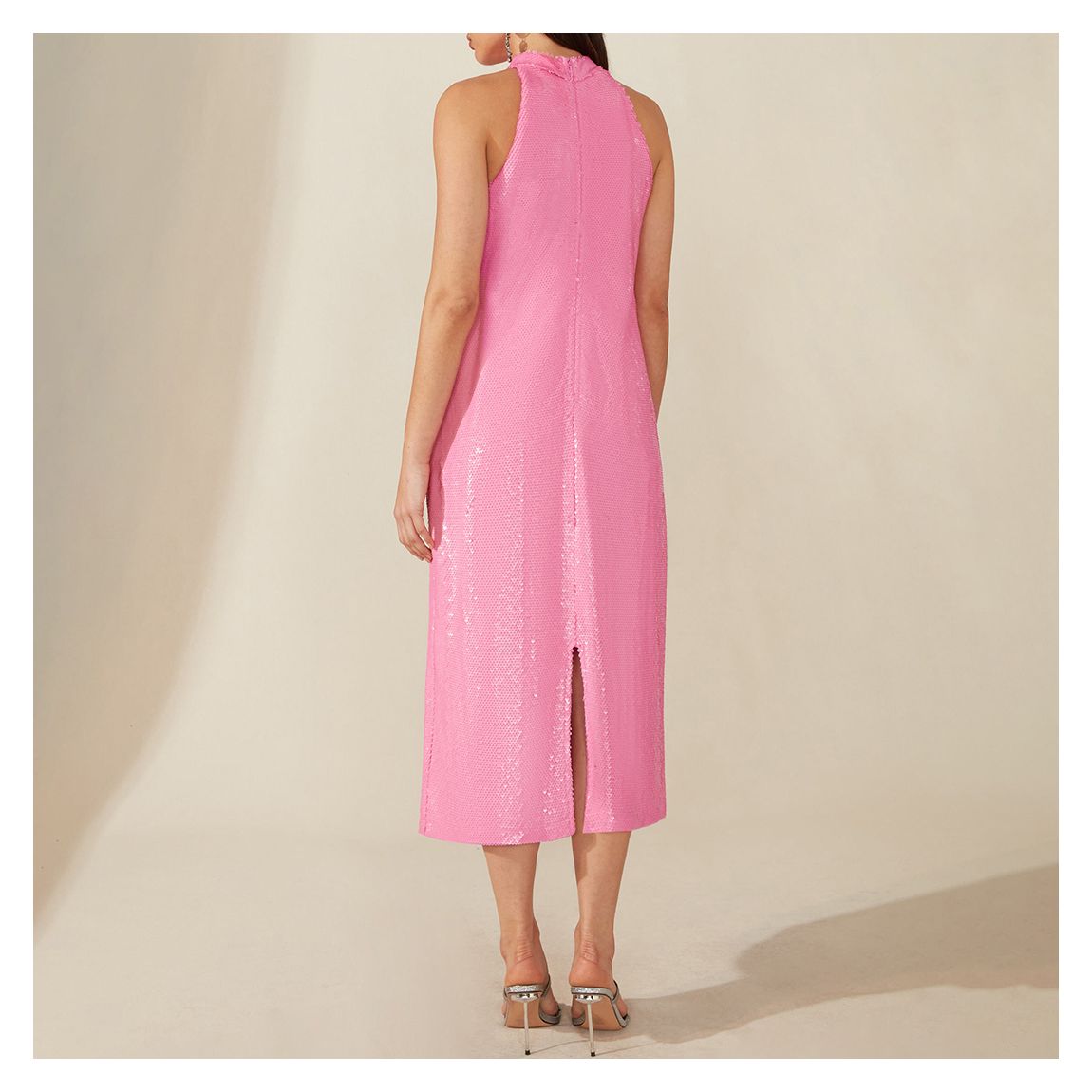 Pink Sequin Halter Midi Dress