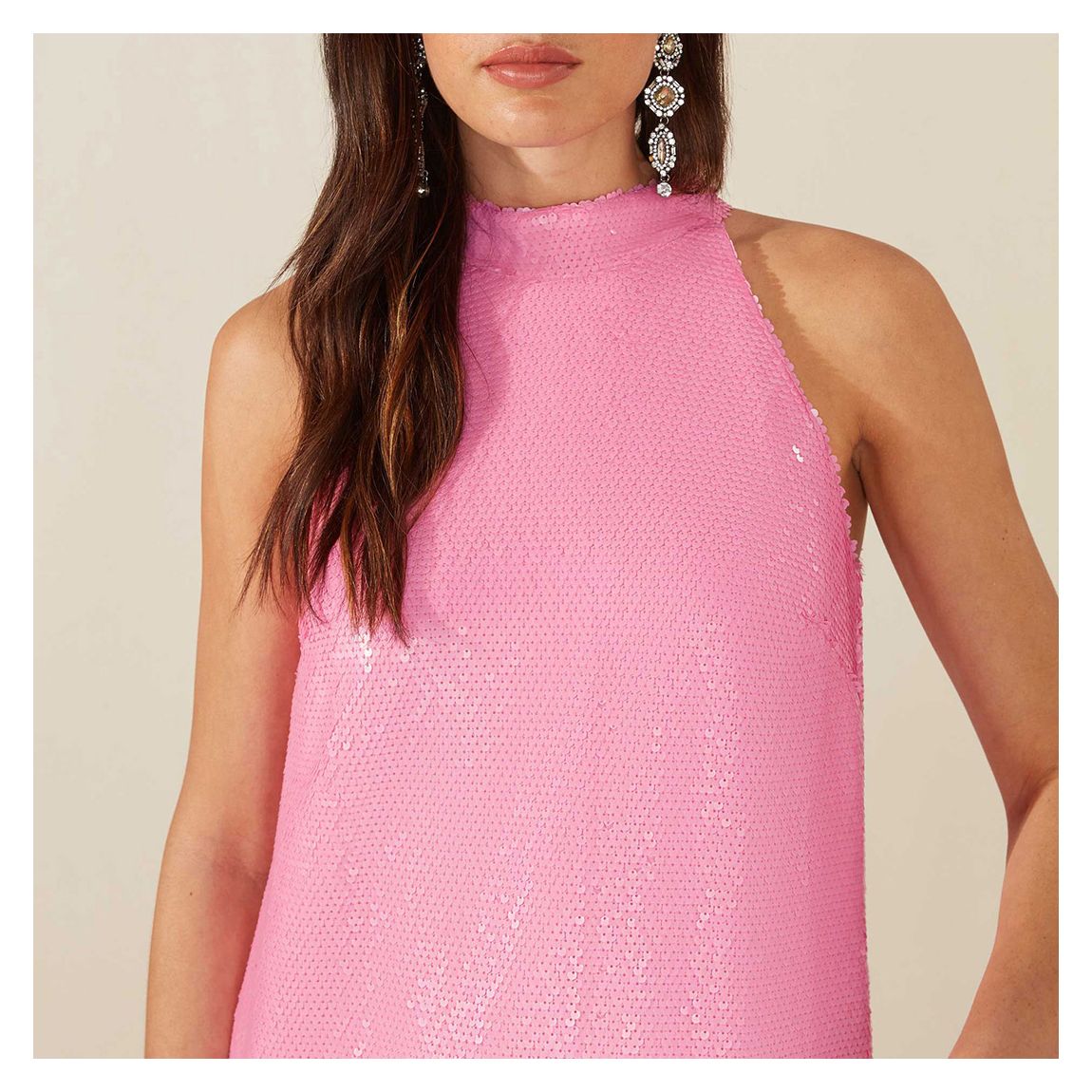 Pink Sequin Halter Midi Dress