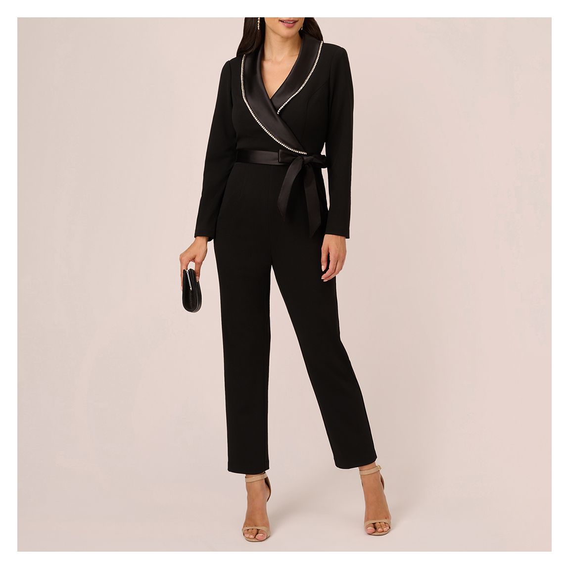 CRYSTAL TRIM TUXEDO JUMPSUIT