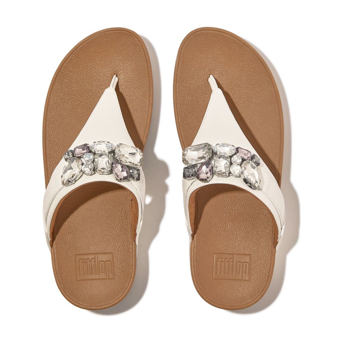 FitFlop White Lulu Bejewlled Trim Toe Post Sandals - BrandAlley