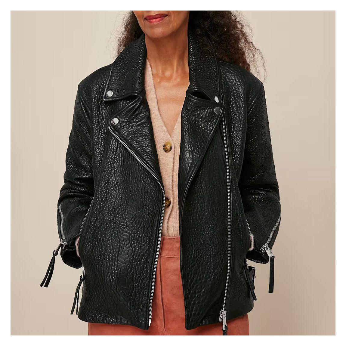 Black Lily Textured Leather Biker Jacket