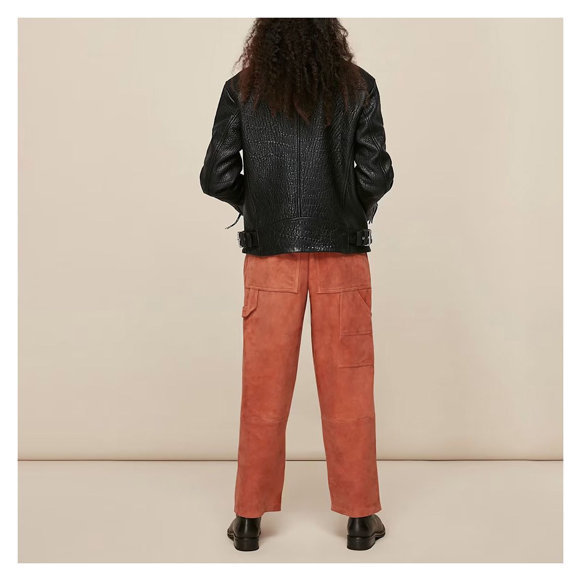 Black Lily Textured Leather Biker Jacket