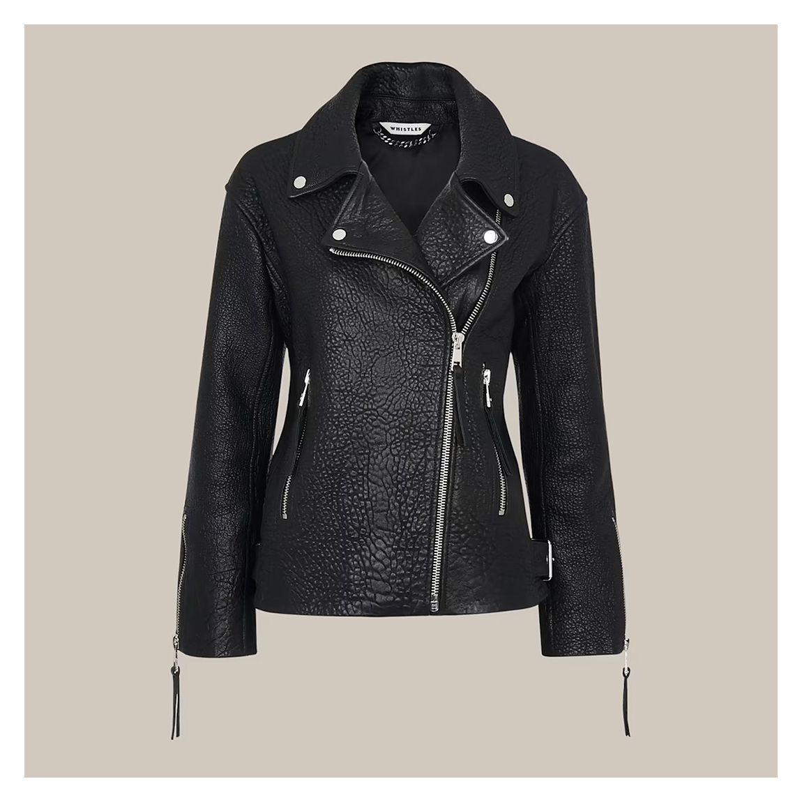 Black Lily Textured Leather Biker Jacket