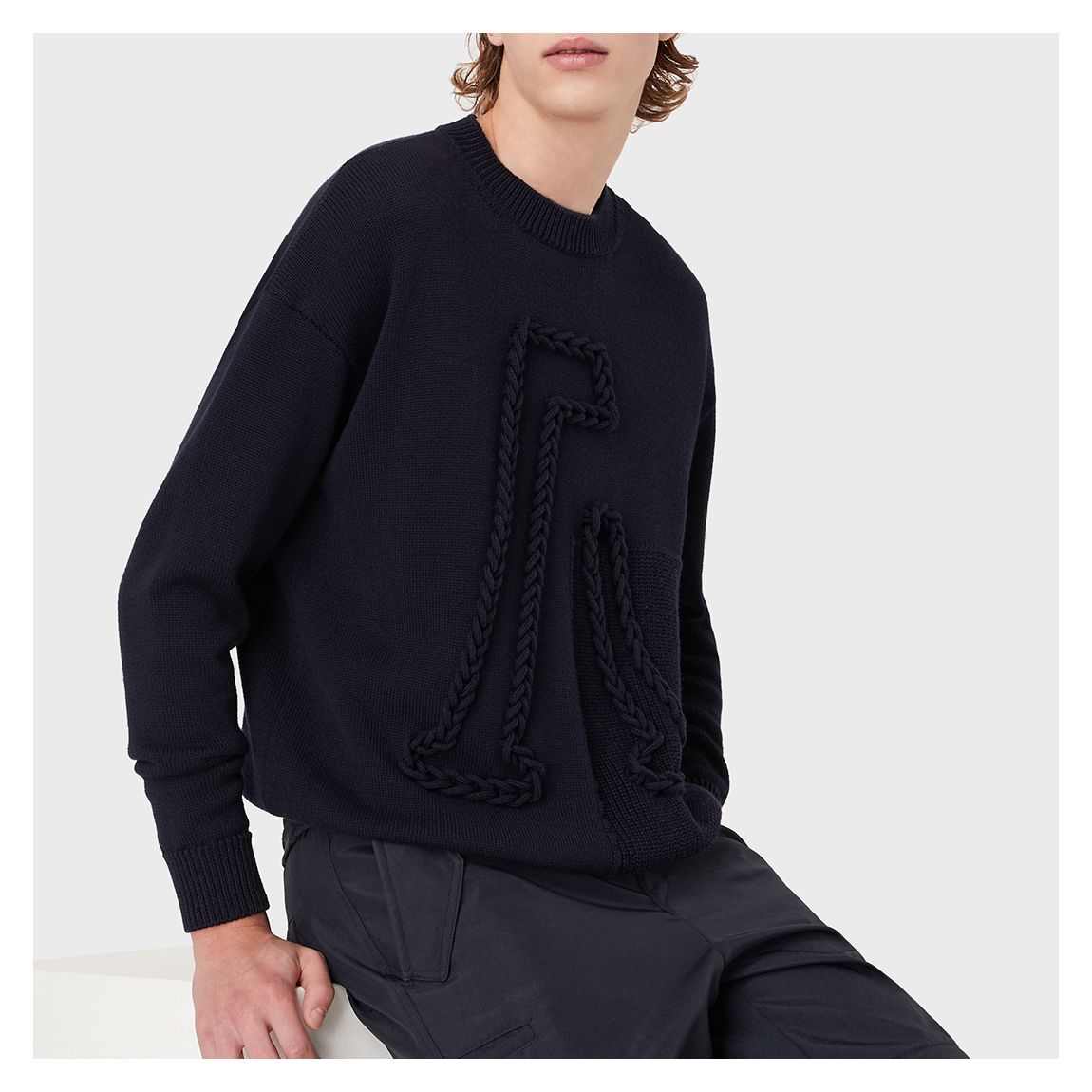 Navy Rope Wool Blend Jumper