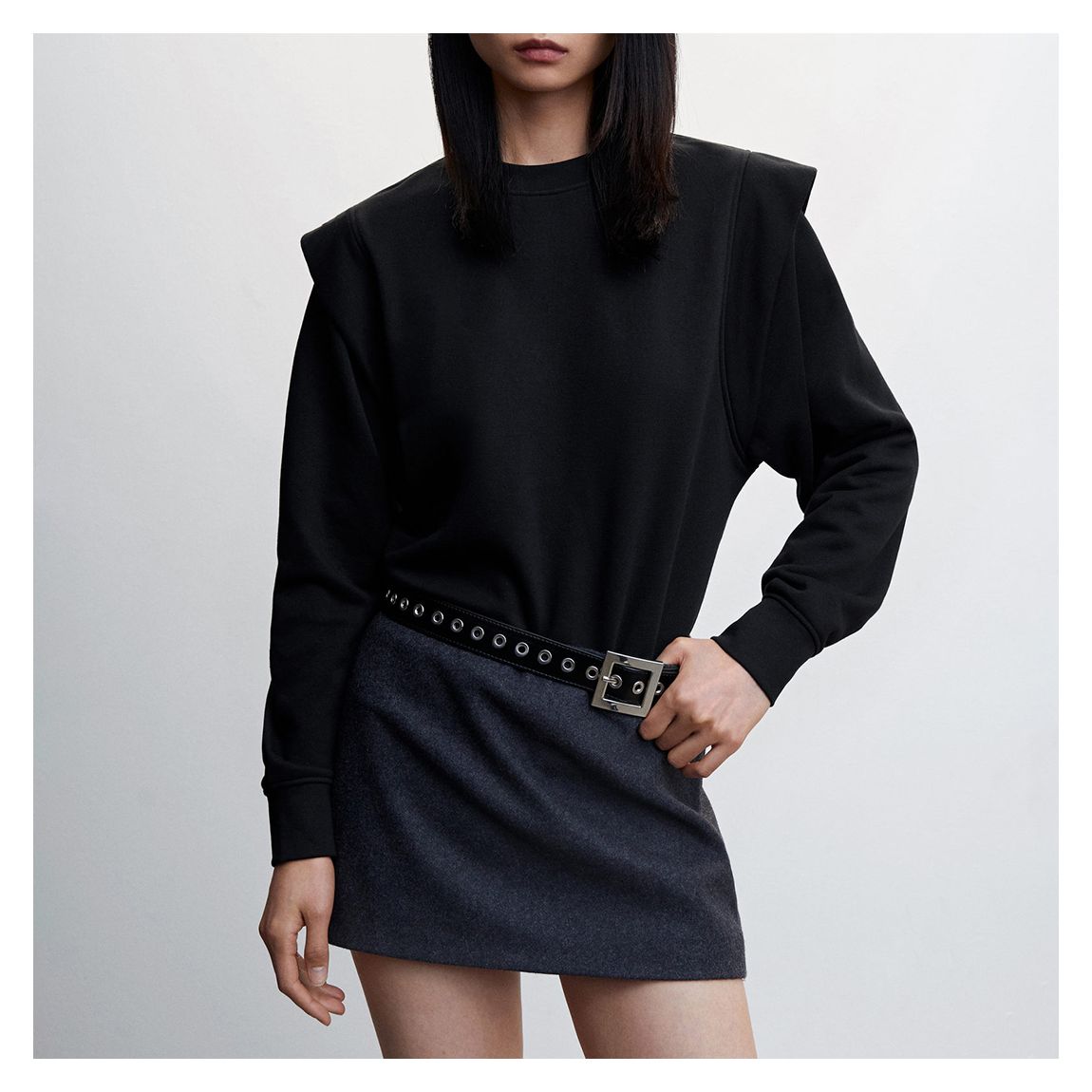 Black Shoulder Pad Detail Jumper