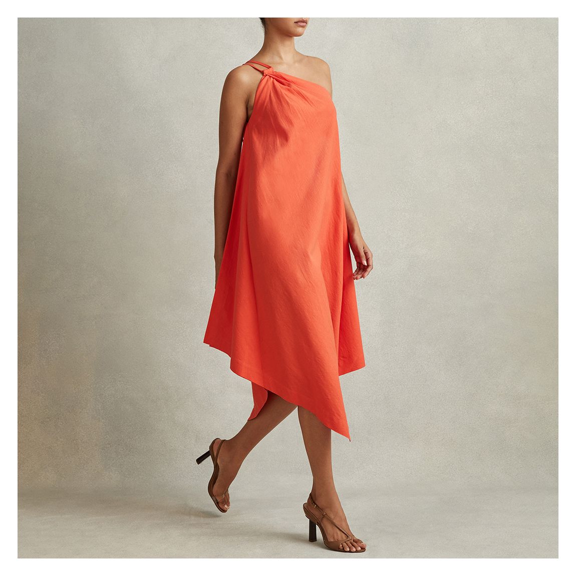 Orange Jeanne One Shoulder Linen Blend Dress