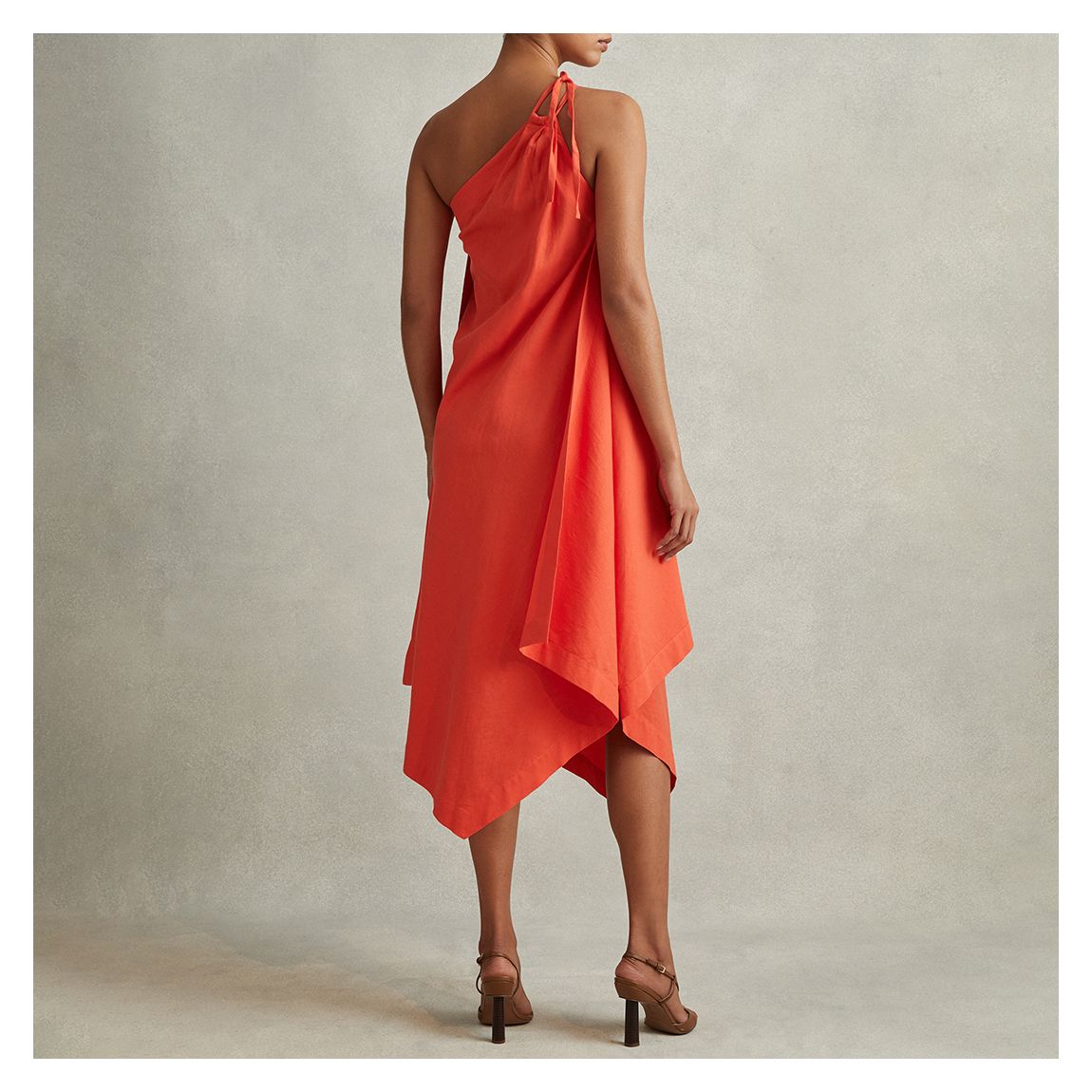 Orange Jeanne One Shoulder Linen Blend Dress