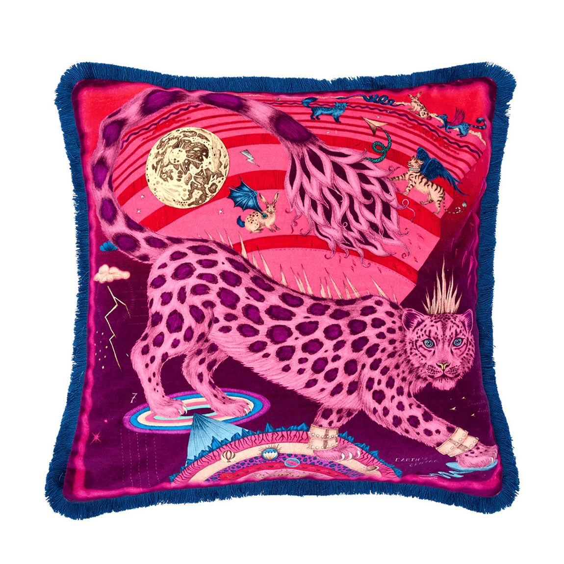 Snow Leopard Luxury Velvet Cushion 46x46cm, Berry