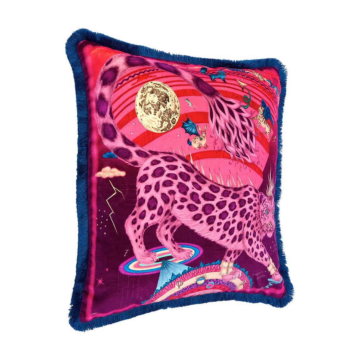 Snow Leopard Luxury Velvet Cushion 46x46cm, Berry