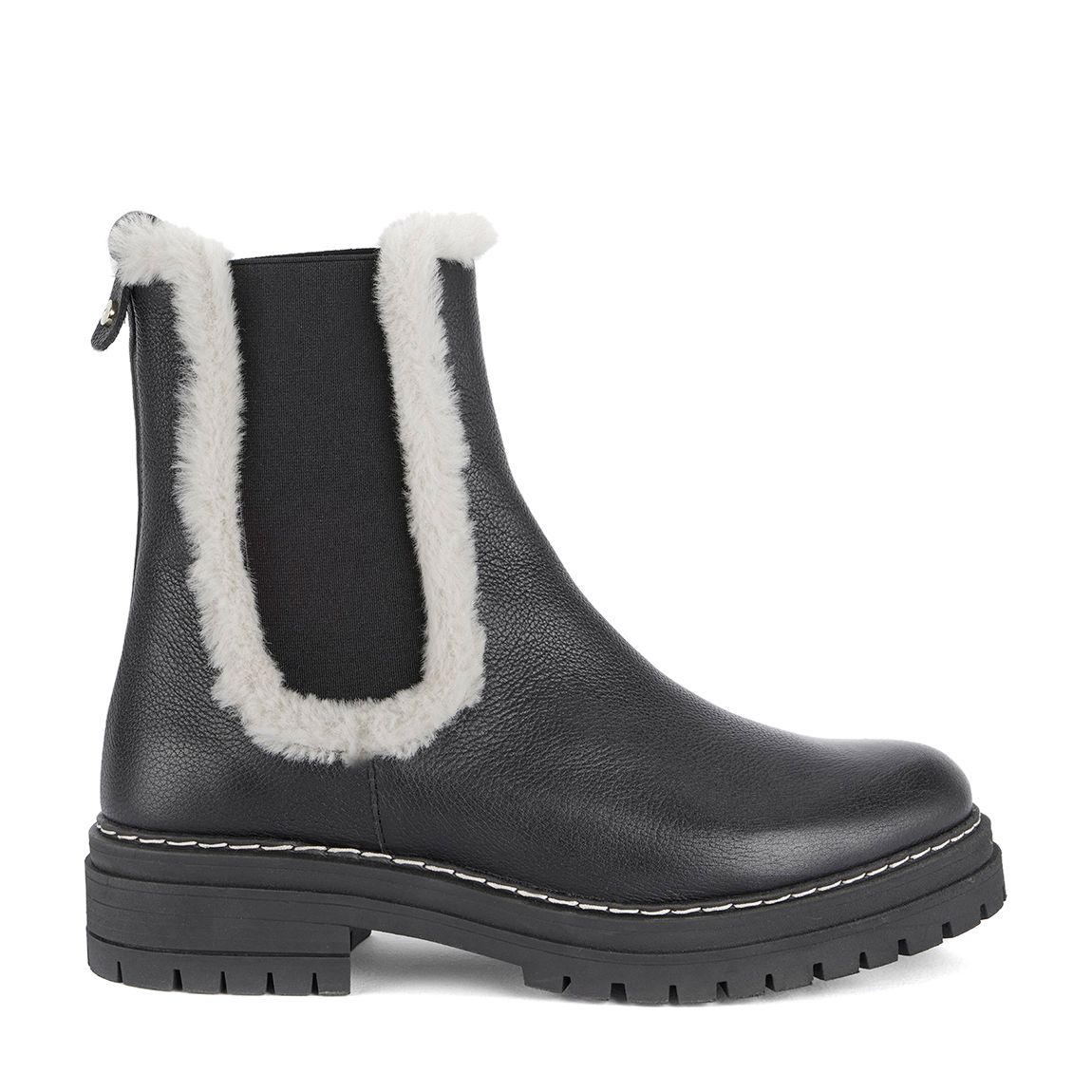 Black Leather Faux Fur Boots