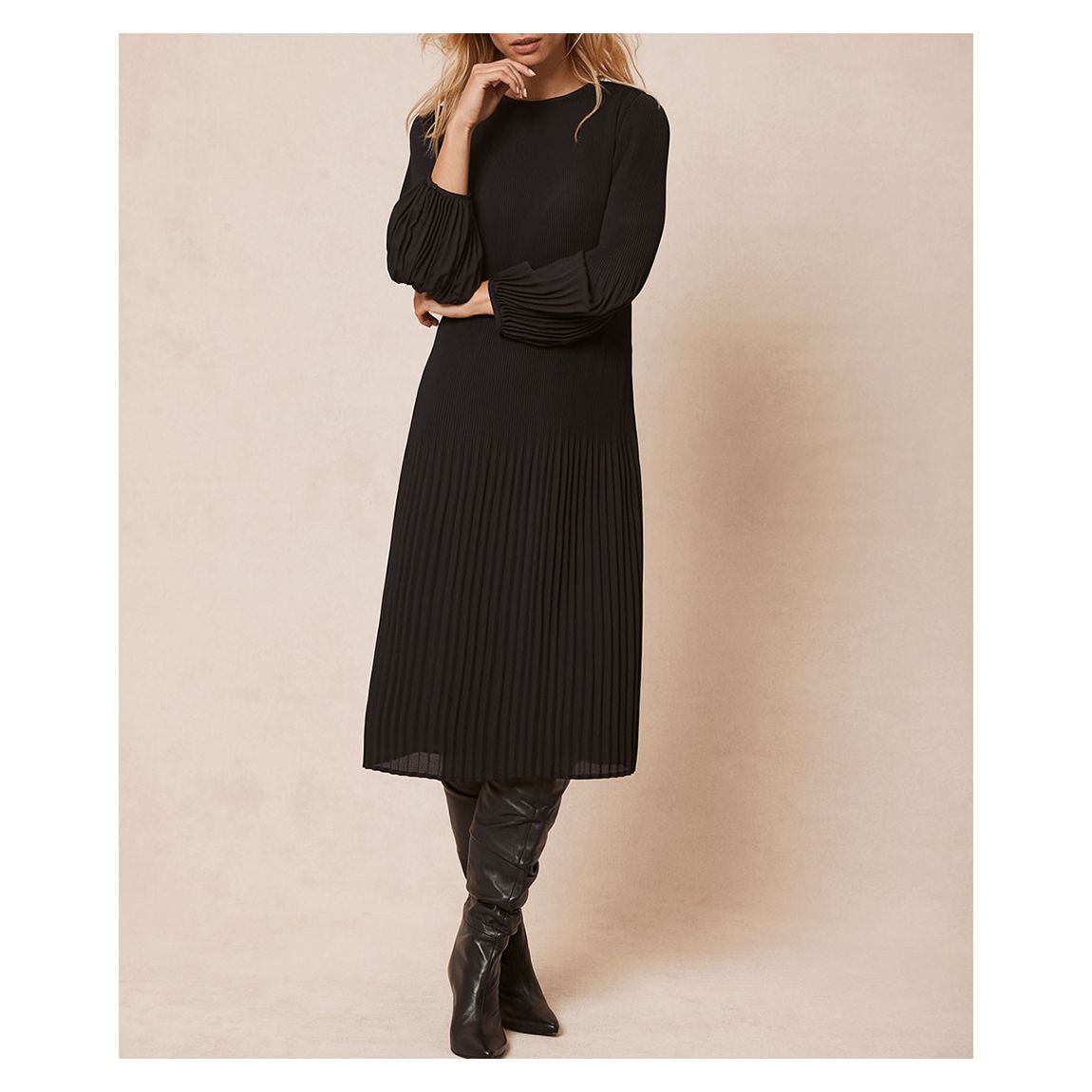 Dark Grey Pleated Midi Dress