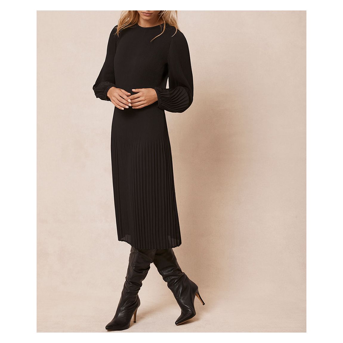 Dark Grey Pleated Midi Dress