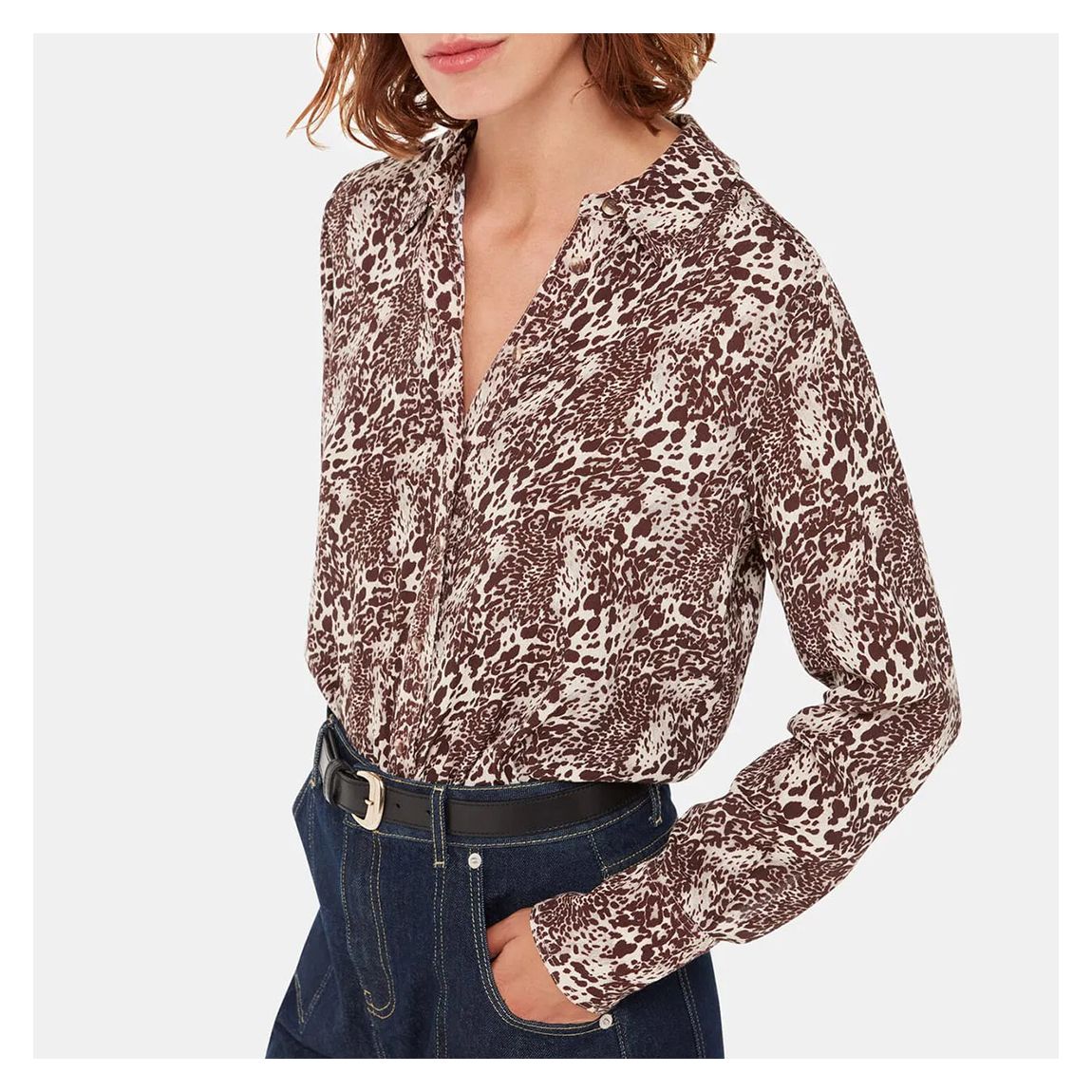 Brown Micro Leopard Print Shirt