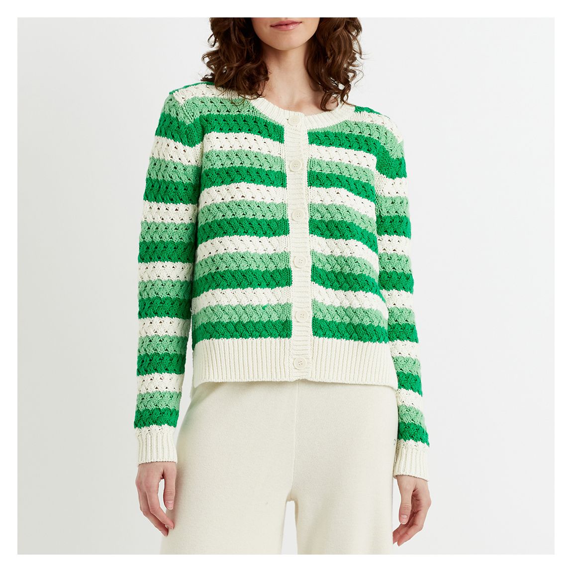 Green Stripe Crochet Cardigan