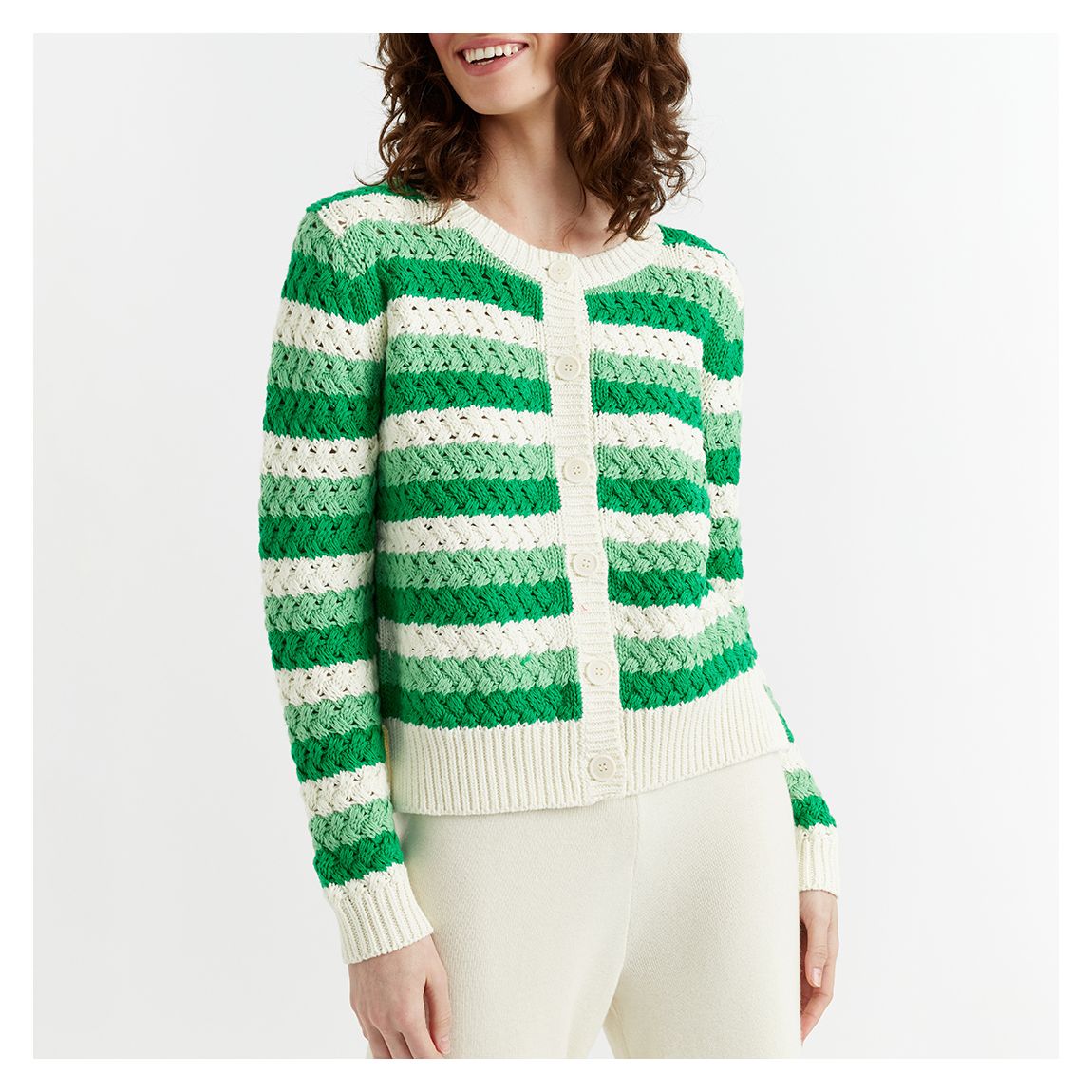 Green Stripe Crochet Cardigan