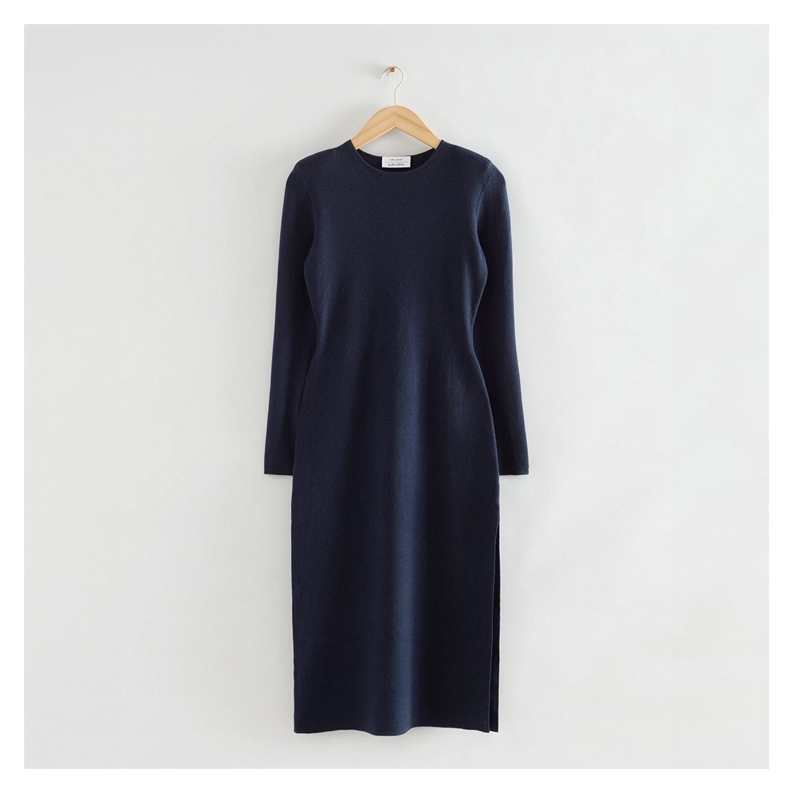 Navy Double Thigh Split Midi Dress
