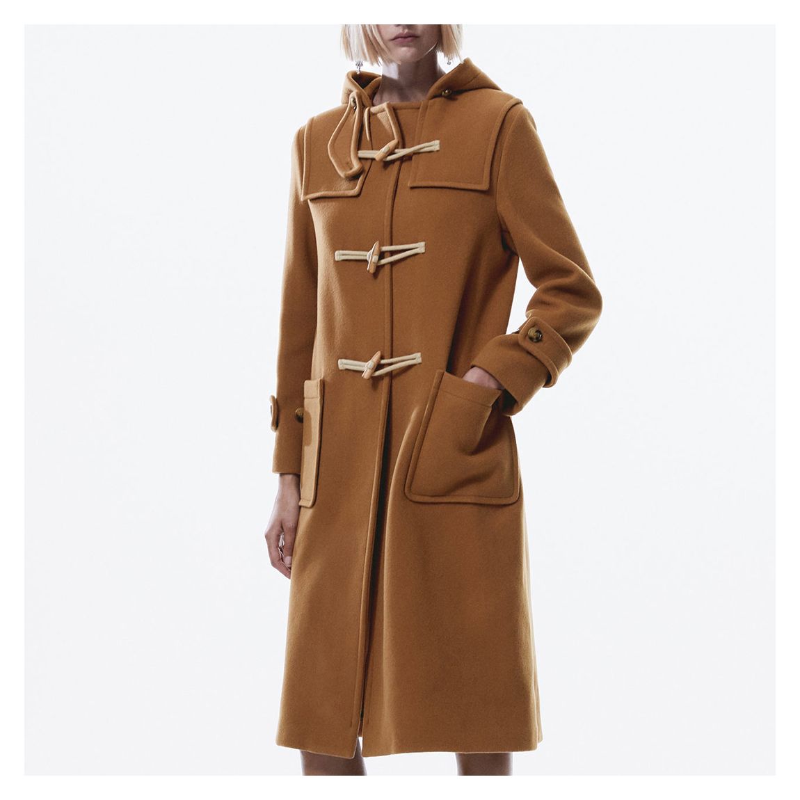 Mango Brown Hooded Wool Blend Duffle Coat - BrandAlley