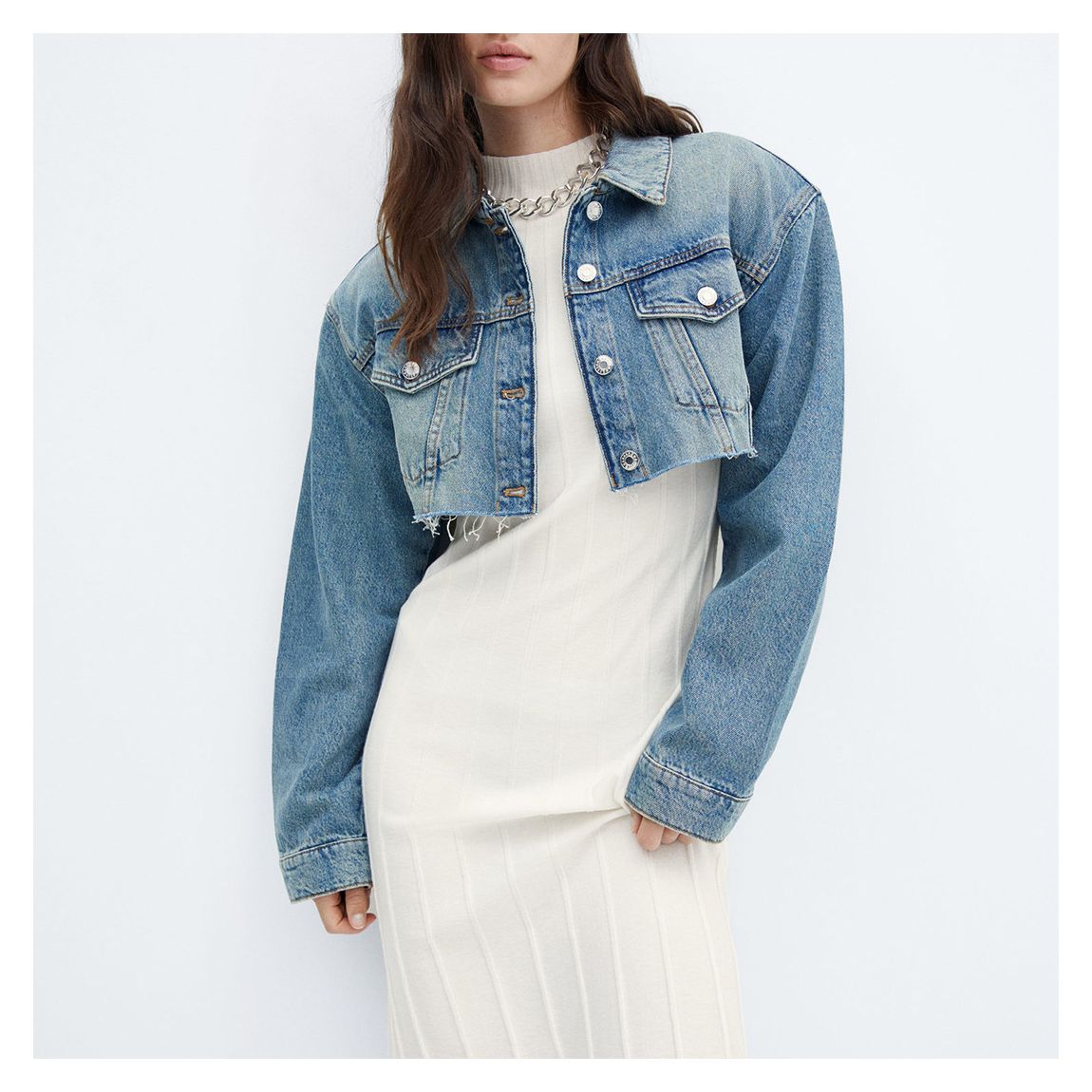 Ecru High Neck Ribbed Dress