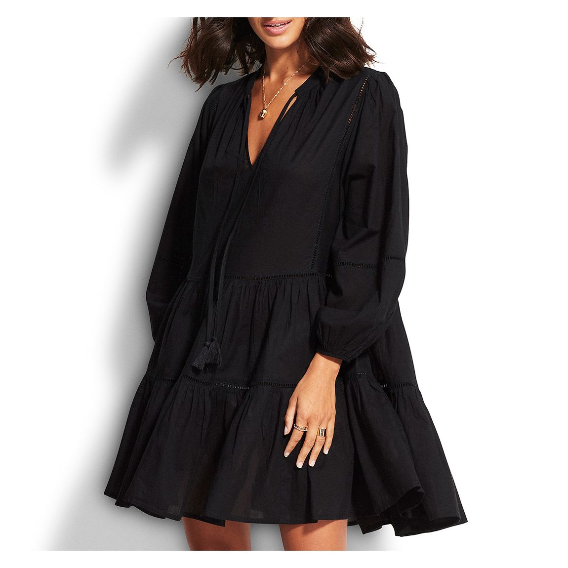 Black Bayside Ladder Trim Dress