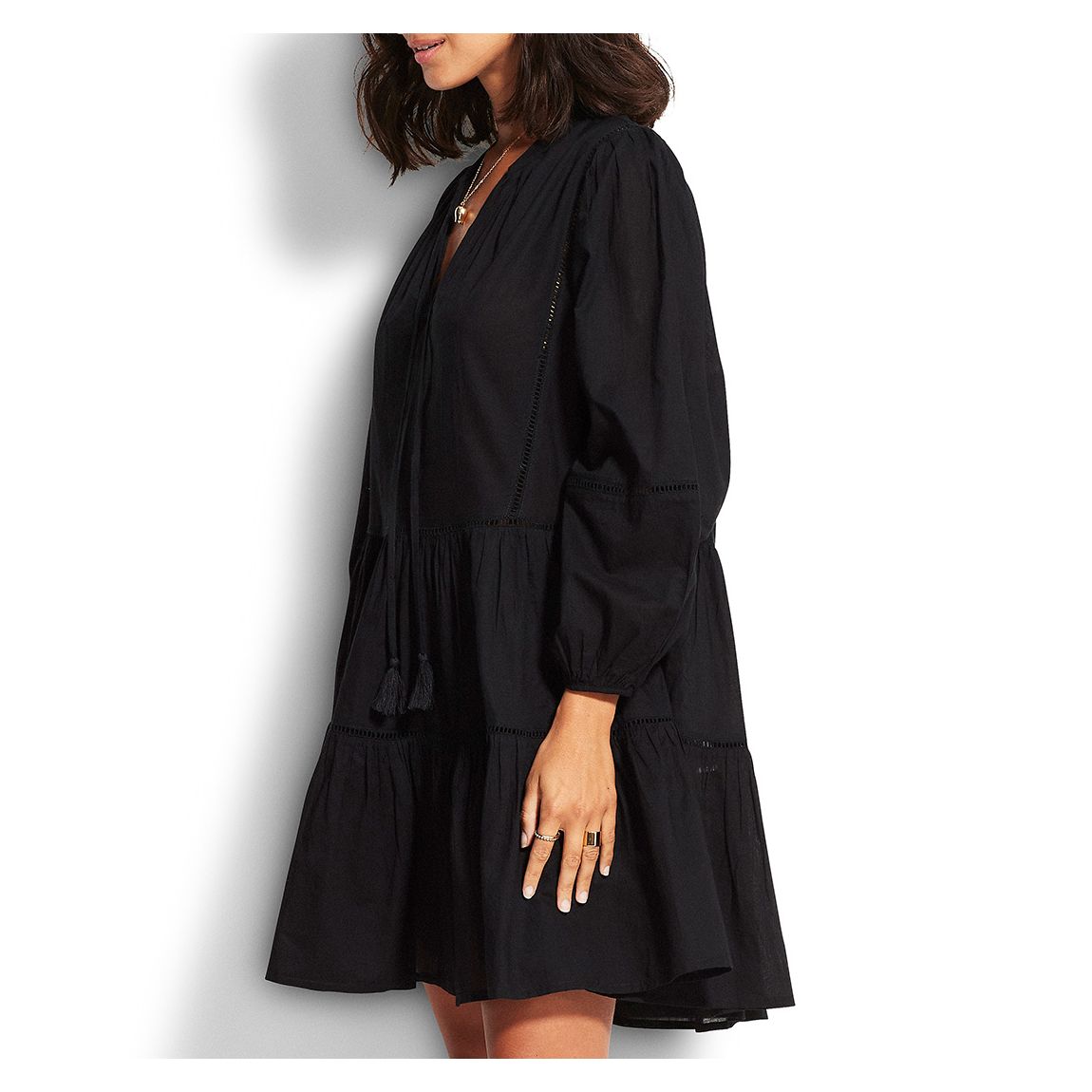 Black Bayside Ladder Trim Dress