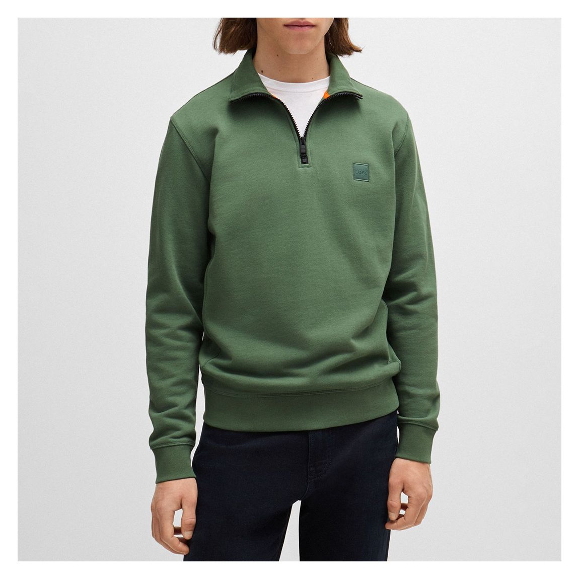 Green Quarter Zip Cotton Sweatshirt