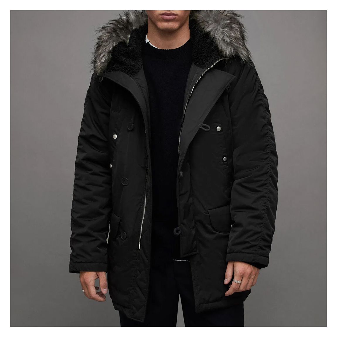 Black Jacobus Cotton Blend Parka Jacket