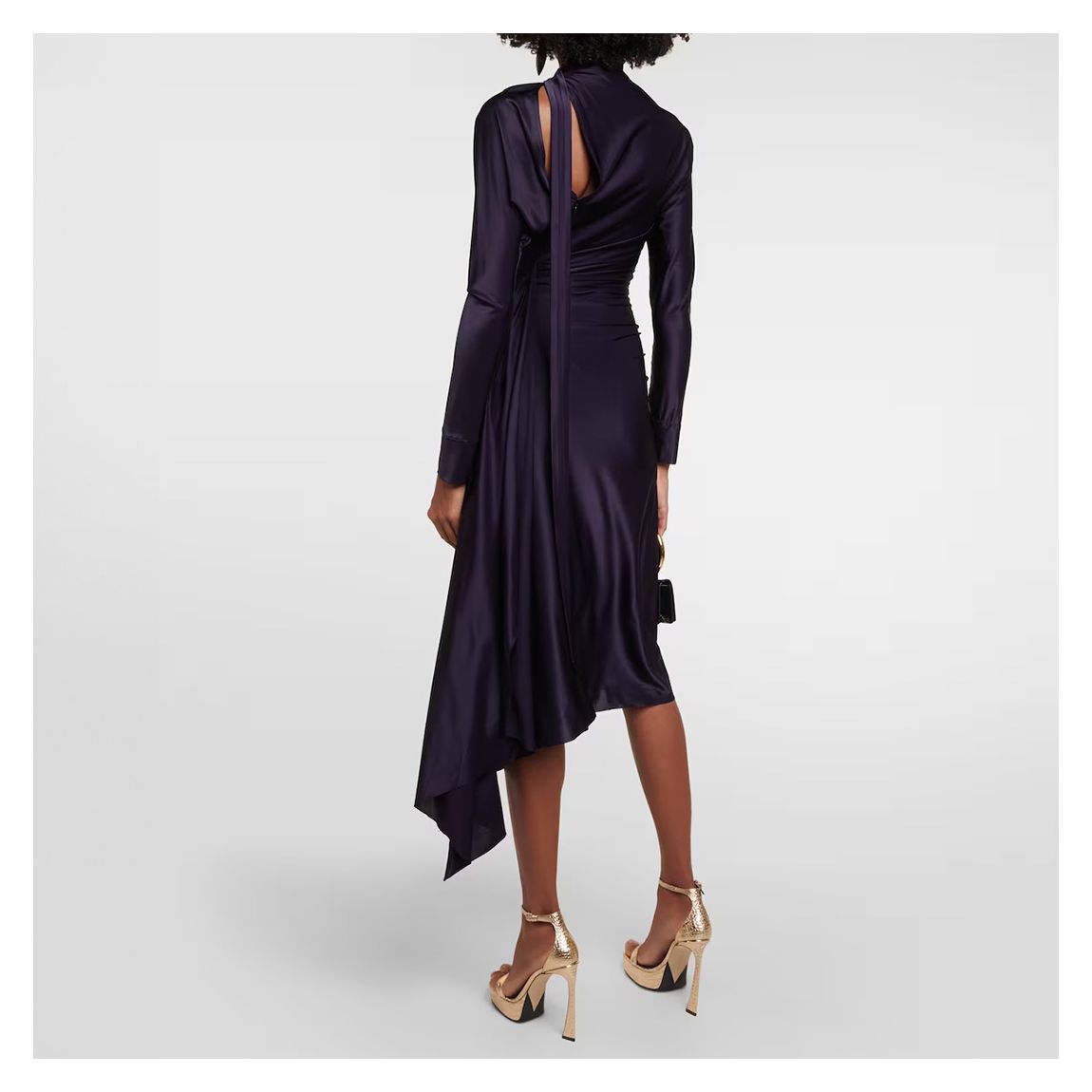 Victoria Beckham Purple Slash-Neck Ruched Midi Dress