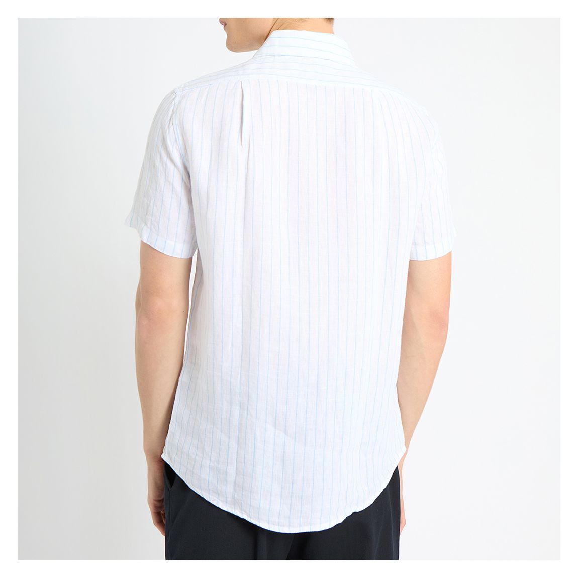 White Luca Striped Short Sleeve Linen Shirt
