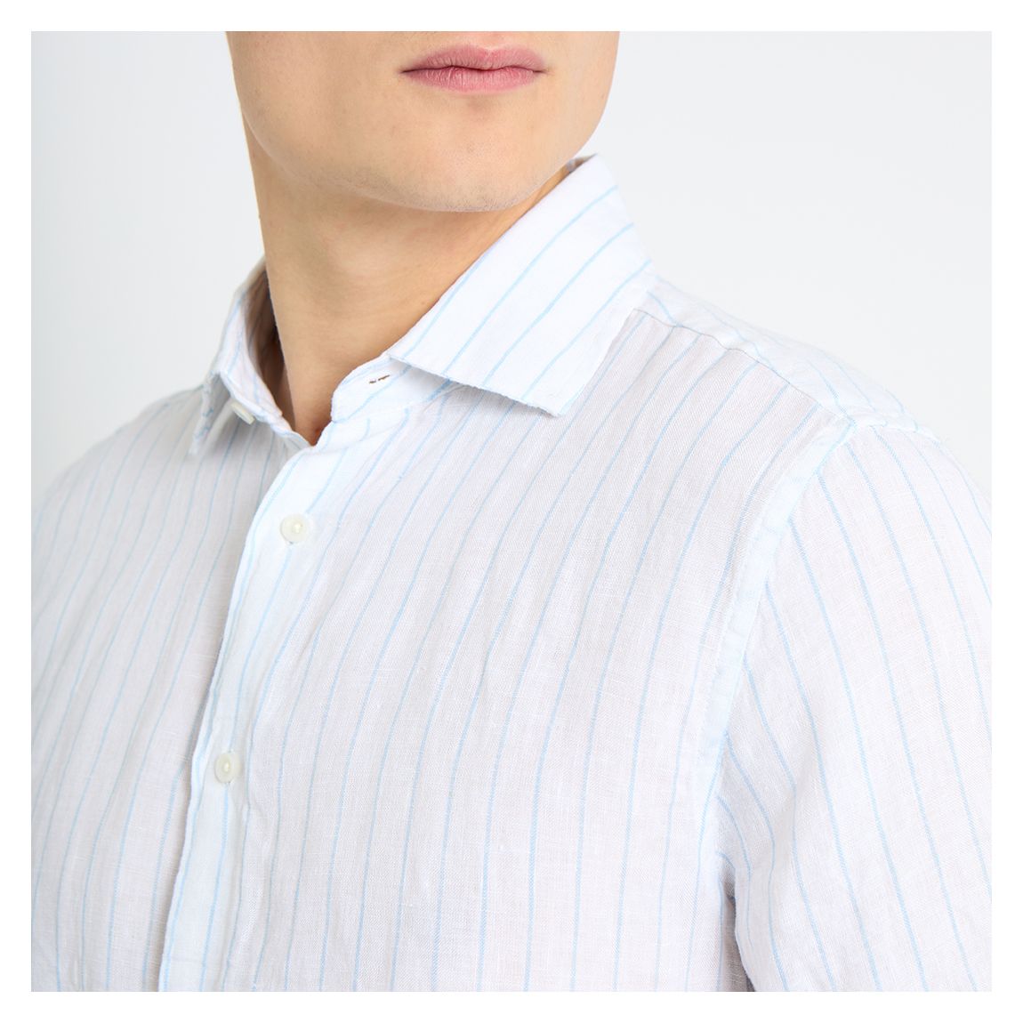 White Luca Striped Short Sleeve Linen Shirt
