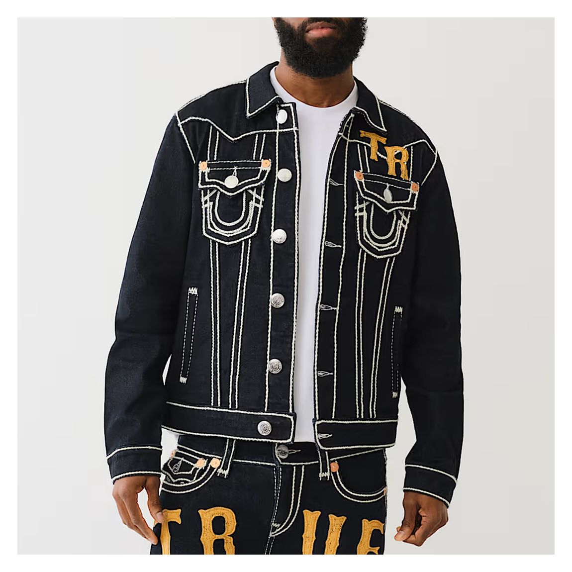 True Religion Dark Blue Jimmy Rope Stitch Western Jacket