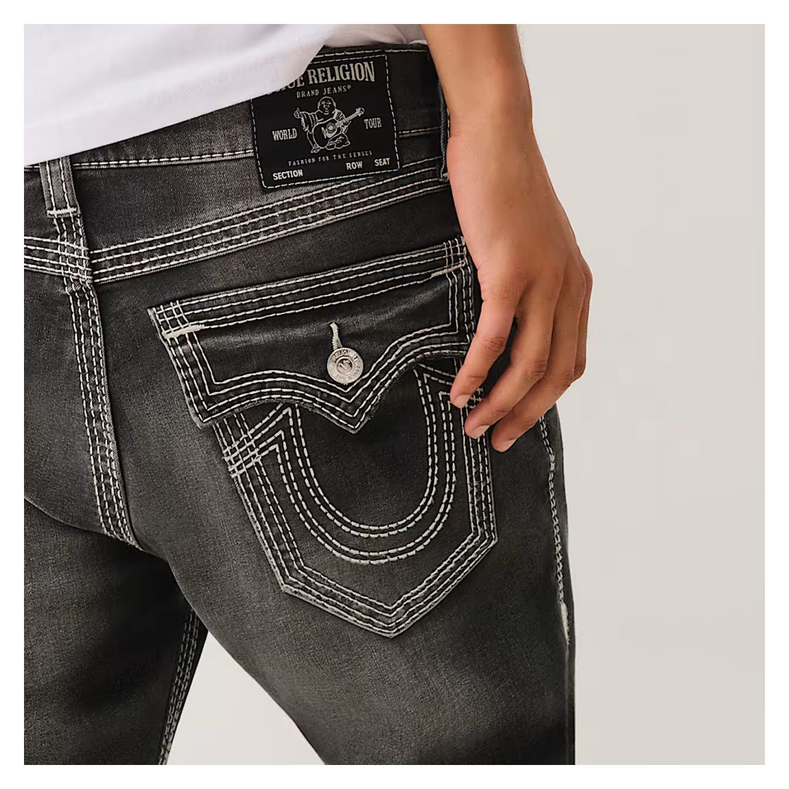 True Religion Washed Black Ricky Flap Jeans - BrandAlley
