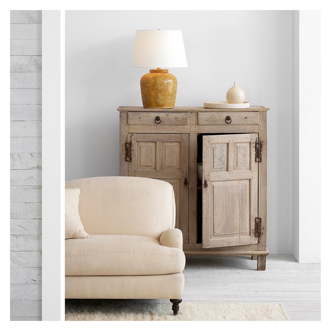 Nora Medium Table Lamp in Yellow Oxide with Linen Shade