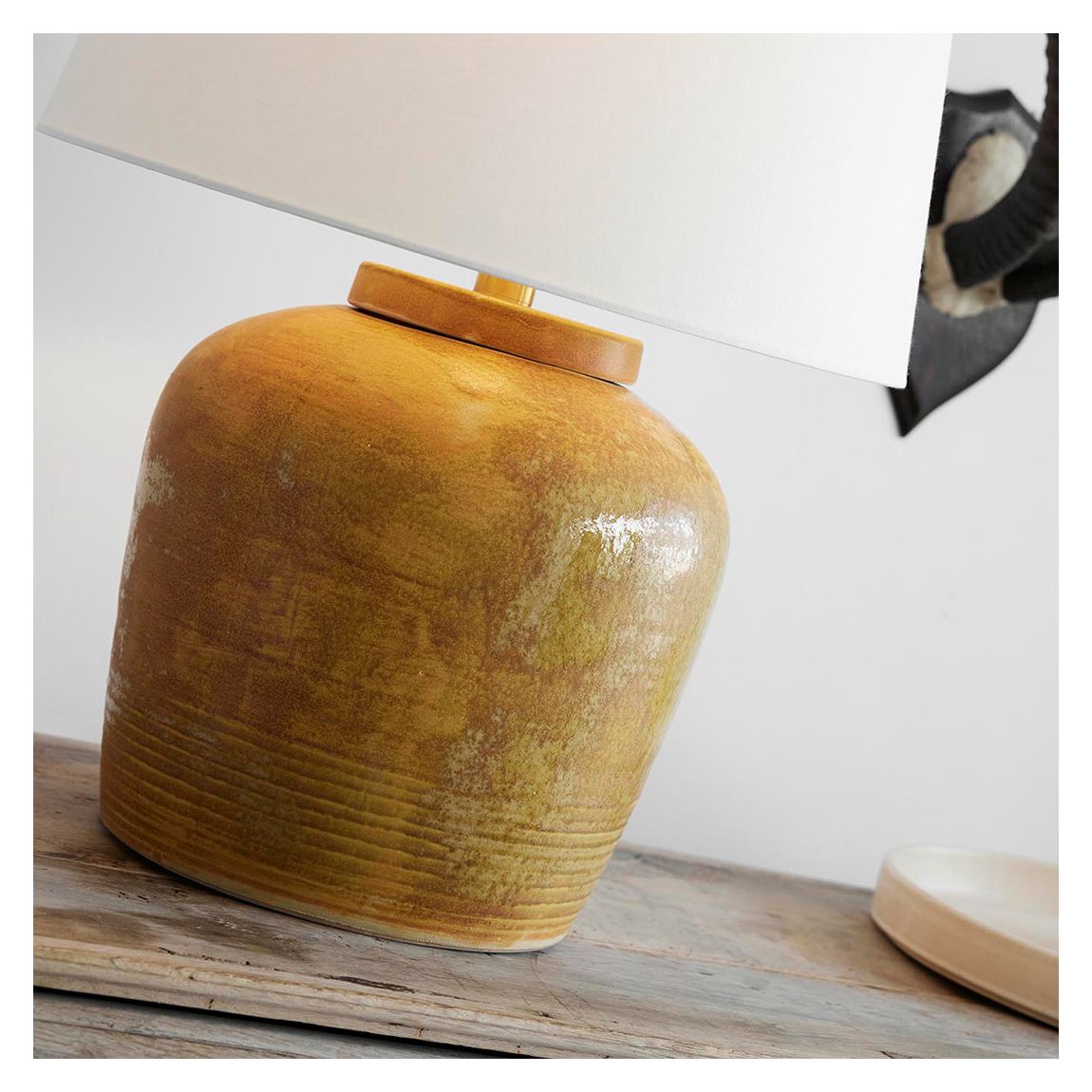 Nora Medium Table Lamp in Yellow Oxide with Linen Shade