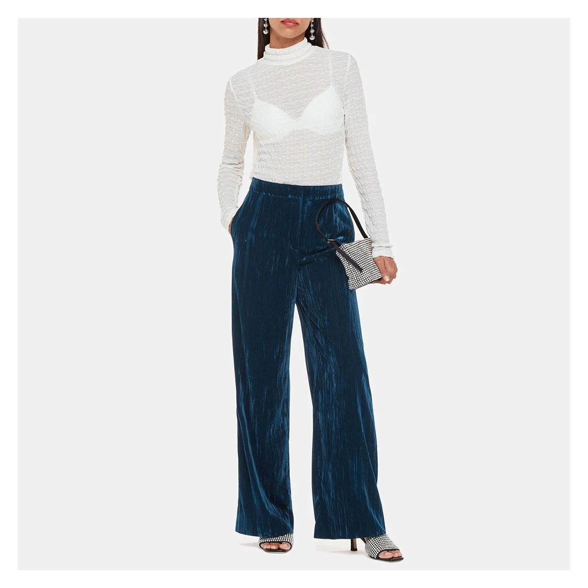 Teal Crushed Velvet Wide Trousers