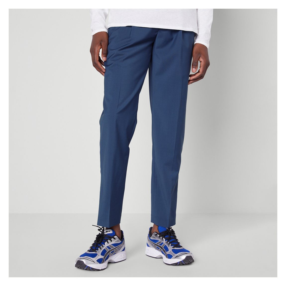 Navy Wool Ankle Trousers