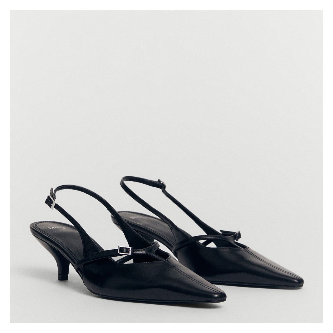 Black Leather Slingback Kitten Heels
